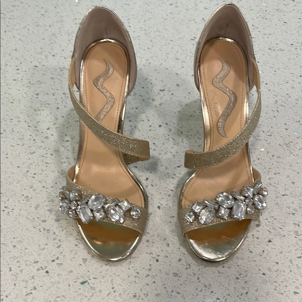 Nina Shoes Gold D'Orsay Heels with Sparkling Accents